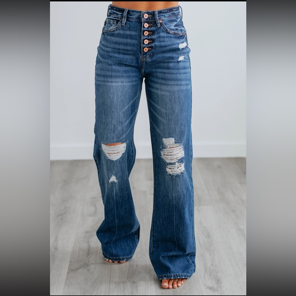 KanCan Blue Distressed Flare Jeans